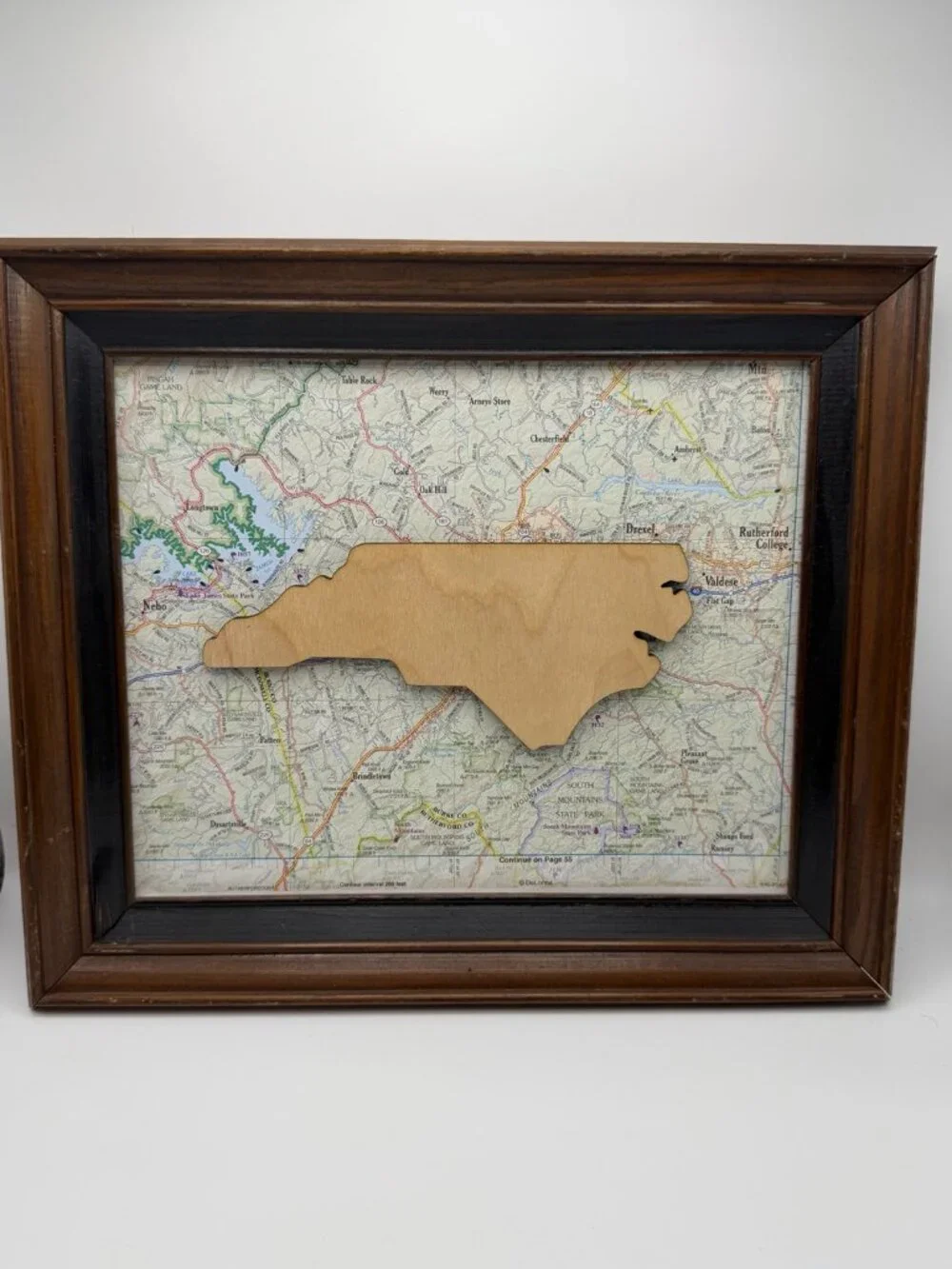 North Carolina Wood State Map Wall Art Framed Topographic Map Rustic NC
